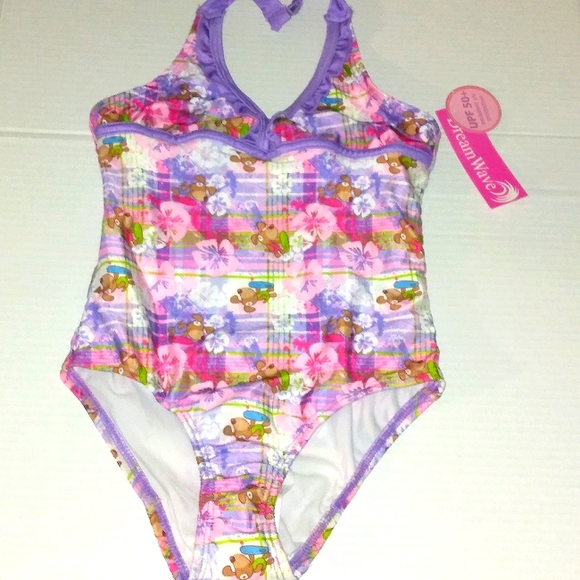 ☆NWT☆Cute Girls DREAM WAVE UPF 50+ Pink/Purple Plaid 2011 modest Swimsuit☆Sz 7/8 - Picture 2 of 13